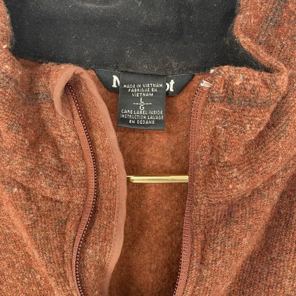 Marmot Fleece Full Zip Jacket Rust Red Sweater Knit Men's Size Large